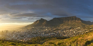 View of Table Mountain and City Bowl at dawn, Cape Town, Western Cape, South Africa