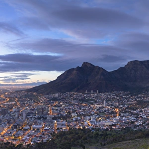 View of Table Mountain and City Bowl at dawn, Cape Town, Western Cape, South Africa