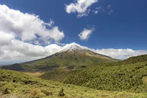 Volcanic Cone Prints: View of the Taranaki volcano in New Zealand northern island on a sunny day