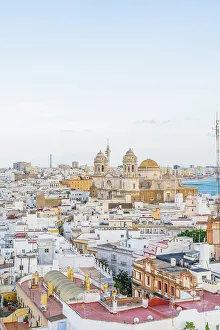 Cadiz Prints: The view from Tavira Tower towards Cadiz Cathedral, Cadiz, Andalusia, Spain