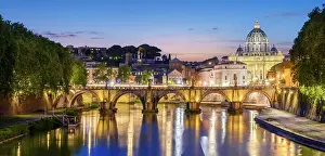 Fountain Prints: View over the Tiber River of Saint Peters basilica and the Vatican City
