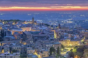 Center Italy Prints: view of Tivoli at dusk. Europe, Italy, Lazio, Roma province, Tivoli