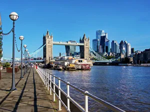 River Bank Prints: View towards Tower Bridge and The City, London, England, United Kingdom