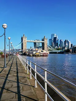 River Bank Prints: View towards Tower Bridge and The City, London, England, United Kingdom