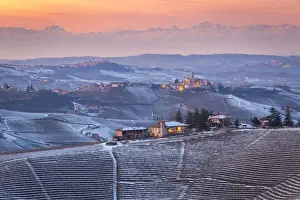 Gran Paradiso Prints: View of the town and castle of Castiglione Falletto and La Morra from Serralunga d&amp