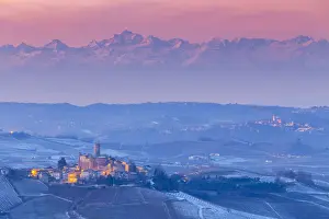 Gran Paradiso Prints: View of the town and castle of Castiglione Falletto from Serralunga d