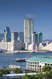 Star Ferry Prints: View of Tsim Sha Tsui skyline in Kowloon and Star Ferry pier, Hong Kong