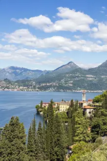 View of the typical village of Varenna and Lake Como surrounded by mountains Province
