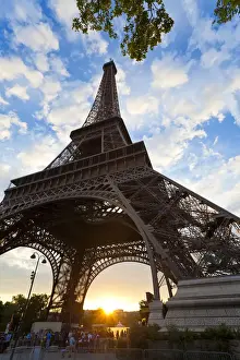 View upwards from underneath the Eiffel Tower in Paris, France