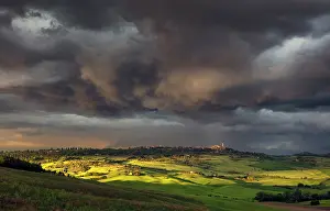 Pienza Prints: View across the Val d'Orcia towards Pienza, Val d'Orcia, Tuscany, Italy