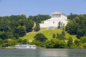 Collumn Prints: View towards the Valhalla Hall of Fame on Danube River near Donaustauf, Walhalla