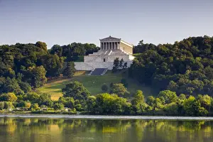 View towards the Valhalla Hall of Fame on Danube River near Donaustauf, Walhalla
