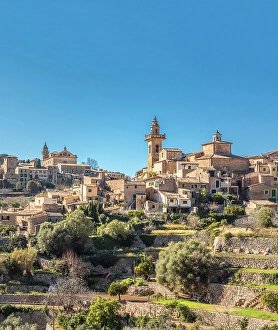 Terraces Prints: View of Valldemossa, Serra de Tramuntana, Mallorca, Balearic Islands, Spain