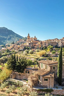 Terraces Prints: View of Valldemossa, Serra de Tramuntana, Mallorca, Balearic Islands, Spain