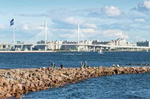 Images Dated 5th October 2022: View towards Vantovy Bridge (Vantovy Most) and Vasilyevsky Island, (Vasilyevsky Ostrov)