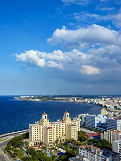 Malecon Prints: View over Vedado towards Hotel Nacional and El Malecon, Havana, La Habana Province, Cuba