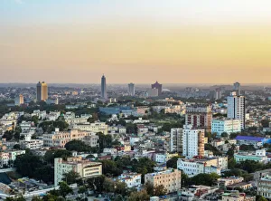 La Habana Prints: View over Vedado towards Revolution Square at sunset, Havana, La Habana Province, Cuba