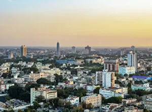 Images Dated 8th September 2020: View over Vedado towards Revolution Square at sunset, Havana, La Habana Province, Cuba