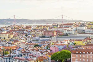 Cityscapes Prints: The view from the viewpoint Miradouro da Senhora do Monte, Lisbon, Portugal, Europe