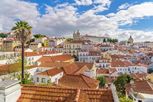 Landmarks Prints: The view from the viewpoint Miradouro das Portas do Sol, Lisbon, Portugal, Europe