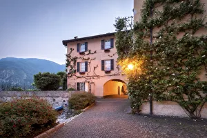 Lecco District Prints: View of the village Varenna at dusk, Mandello, Lecco Province, Lombardy, Italy, Europe
