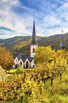 Wine Growing Region Prints: View from the vineyards to Ediger to the church of St
