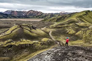 A view towards volcanic crater Stutur and Landmannalaugar mountains, Highlands, Iceland