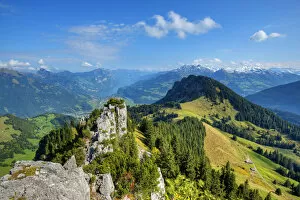 View from Wageten at Riseten mountain, Walensee, Churfirsten and Glarner Alps at fall