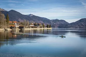 Canoe Gallery: View of the Walchensee village on Lake Walchensee, Upper Bavaria, Bavaria, Germany