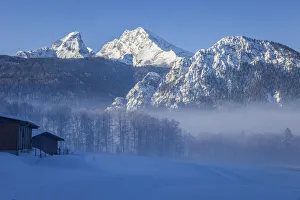 Bavarian Prints: View to Watzmann from Schoenau am Koenigssee, Upper Bavaria, Bavaria, Germany