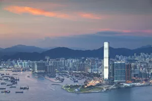 Images Dated 30th September 2014: View of West Kowloon and International Commerce Centre (ICC) at sunset, Kowloon, Hong