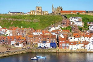 Yorkshire Prints: View towards Whitby Abbey and St Mary Church over River Esk