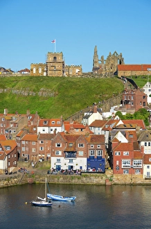 Vertical Prints: View towards Whitby Abbey and St Mary Church over River Esk