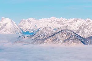 Inntal Prints: The view over Zugspitze mountain on a foggy morning in the Inn valley