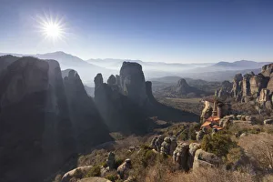 Orthodox Prints: Viewpoint above the Holy Monastery of Rousanou, Meteora, Thessaly, Greece