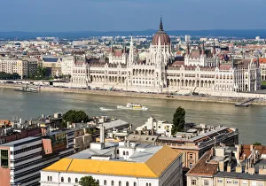 Images Dated 11th October 2018: Views towards Danube and Hungarian Parliament from the Fishermans Bastion