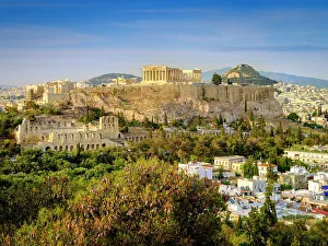 Agean Prints: Views over Ruins of the Temple of Parthenon and the City Acropolis