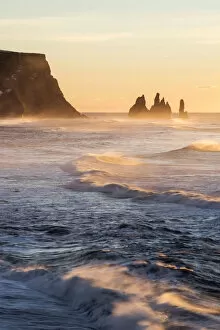 Images Dated 27th May 2016: Vik, Southern Iceland, Europe. The rock formations of Reynisdrangar and ocean waves