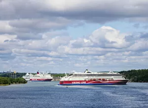 Aland Islands Gallery: Viking Line Ferry Cruise Ships at the port in Mariehamn, Aland Islands, Finland