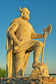 Play Prints: Viking sculpture (staue, monument) on Lake Winnipeg. Gimli, Manitoba, Canada