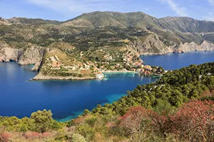 Ioanian Prints: Village Assos between two bays, Kefalonia, Ionian Islands, Greece