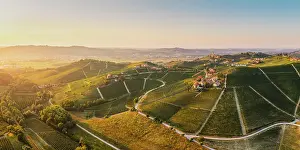 Barbaresco Prints: Village of Barbaresco and the Langhe hills at sunset