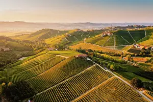 Barbaresco Prints: Village of Barbaresco and the Langhe hills at sunset