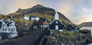 Turf House Prints: The village of Bour. Vagar, Faroe Islands