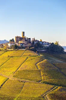 Textures Prints: Village of Castiglione Falletto during autumn. Langhe, Piedmont, Italy, Europe