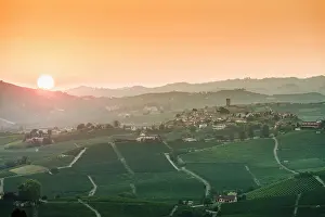 Vine Prints: The village of Castiglione Falletto at sunrise
