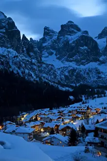 Ski Resorts Prints: The village of Colfosco in Badia and Sella Massif range of Mountains, Dolomites