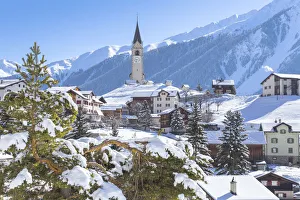 Urban Landscape Prints: Village of Davos Wiesen after a snowfall
