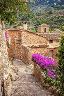 Blossoms Prints: The village of Fornalutx in the Serra de Tramuntana, Mallorca, Balearic Islands, Spain