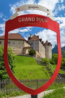 Pastures Prints: village of Gruyeres inside the castle walls. Gruyeres, Canton of Fribourg, Switzerland
